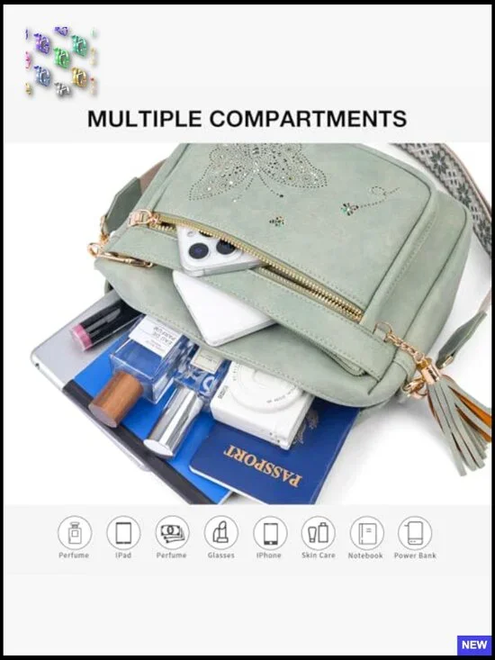 Trendy Leather Crossbody Purse Shoulder Handbag Butterfly Design Chic - Picture 3 of 7